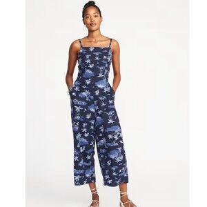 Sleeveless Gauzy Jumpsuit Blue Multi Sz S